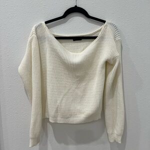 Off the Shoulder Ivory Women's Cropped Sweater